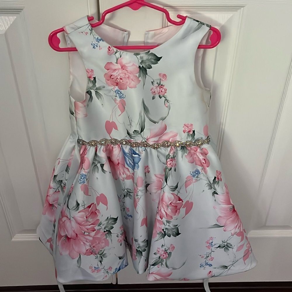 Rare Editions Floral Dress with Pink and Green Accents